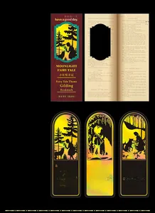 Gold foil bookmarks set featuring Little Red Riding Hood silhouette and forest scenes