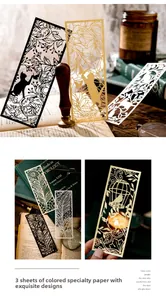 Dettaglio di segnalibri vintage in carta traforata con intricati motivi tagliati al laser