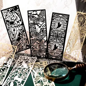 Vintage Hollow Paper Bookmark Laser Cut Twilight Silhouette Series Butterfly Cat Floral Pattern Journaling Stationery Bookmark