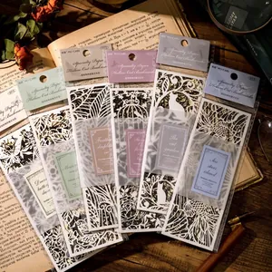 Set of 3 vintage hollowed-out paper bookmarks with silhouette nature designs for journaling