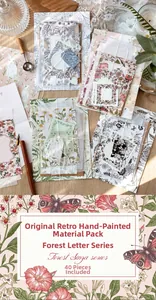 Retro botanical paper set featuring vintage forest illustrations for journal scrapbooking
