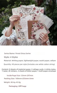 Close-up of vintage forest botanical paper kit for scrapbooking and journaling