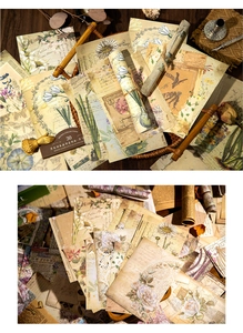 Detailed view of vintage aesthetic scrapbook paper with floral motifs and aged textures
