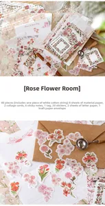Detail of vintage botanical scrapbook kit showing floral stickers and paper accessories