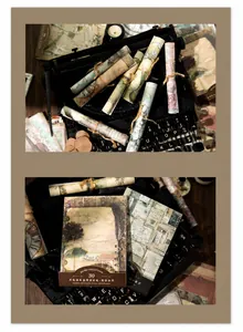 Macro detail of vintage style scrapbook paper with botanical patterns and antique textures