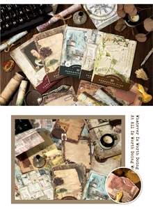 Macro shot of vintage scrapbooking paper with classic portraits and retro European architecture
