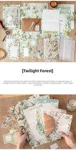 Detail of 40-piece vintage botanical stationery set with stickers and textured paper