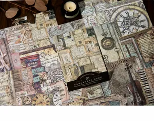 Retro scrapbook paper set with vintage maps and music scores in a nostalgic aesthetic