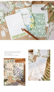 Detailed view of vintage forest letter stationery set with hand-drawn floral botanical designs