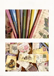 Detail of vintage floral journal set with Morandi color pages and collage scrapbooking paper