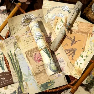 Retro vintage scrapbook paper set with 30 sheets of floral, music, and letter motifs