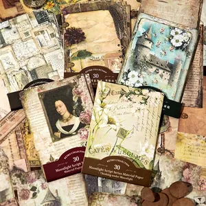 Vintage scrapbooking paper set featuring retro portraits and floral designs, 30 sheets