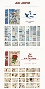Detail view of vintage floral double-sided craft paper for journal scrapbooking