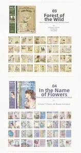Detail view of 40-sheet vintage floral scrapbook papers with botanical and retro patterns
