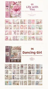 Flat lay of vintage floral and ballet themed double-sided decorative papers for journaling