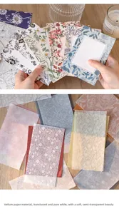 Close-up of vintage floral vellum paper scraps for journaling with translucent texture