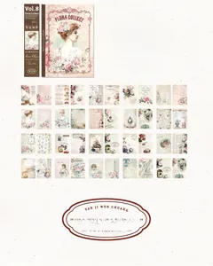 Detailed catalog showing 40 unique vintage floral and portrait sticker designs for DIY scrapbooking