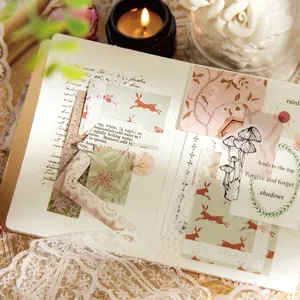 Vintage σετ χαρτιού για scrapbooking με σχέδια μανιταριών και κουνελιών για ημερολόγιο