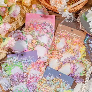 Vintage PET Floral Perfume Bottle Stickers Bronzing Scrapbooking Material Flower Decals For Journaling DIY Decoration