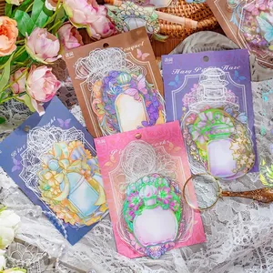 Floral PET stickers featuring gold foil botanical jars and butterflies for journaling