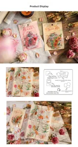 Artistic collage of vintage flower PET stickers for creative DIY journaling and crafts