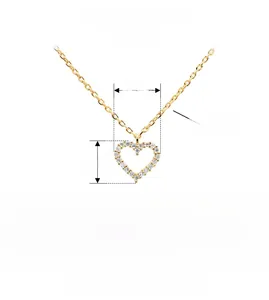 Detailed specs of 925 sterling silver hollow heart necklace with cubic zirconia