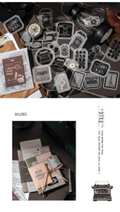 Macro-opname van vintage scrapbooking stickers met retro camera's en zakhorloges