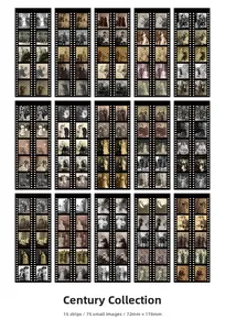 Detailansicht der Vintage Filmstreifen Aufkleber mit 15 Blättern Retro Fotodesigns