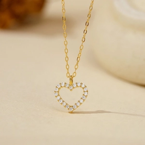 925 Sterling Silver Hollow Heart Pendant Necklace Zirconia Elegant Gold Plated Heart Necklaces For Women Fine Jewelry Gift