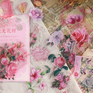 Retro PET floral sticker set with 30 vintage rose and lily designs for journaling