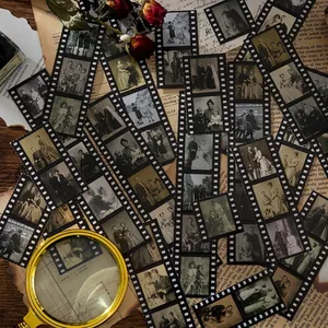 Vintage film strip decorative stickers featuring nostalgic black and white photography motifs