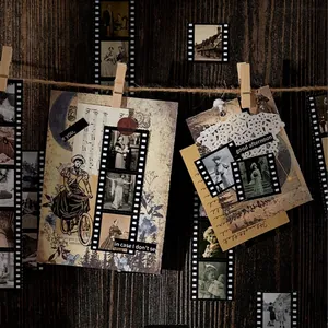 Retro film aesthetic sticker set with vintage postcards and floral motifs for journaling