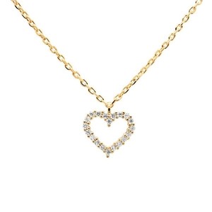 925 silver hollow heart pendant necklace in 18K gold finish with sparkling white zircon