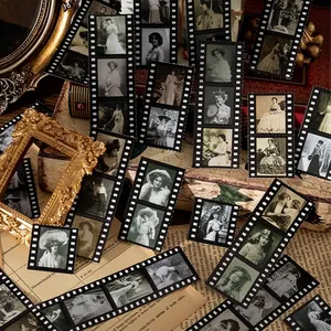 Vintage film style stickers featuring Victorian portraits on antique journals and frames