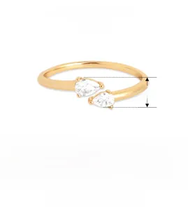 Detailed chart of S925 sterling silver open ring with pear cut cubic zirconia stones