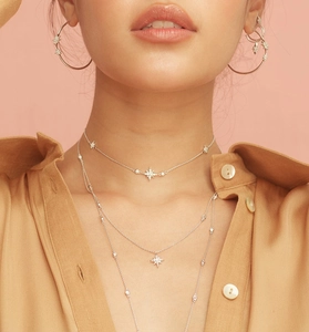 Détail du collier étoile en argent sterling S925 avec des cristaux étincelants