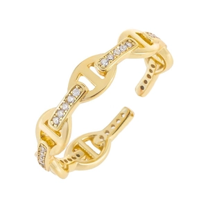 Elegant gold-plated pig nose ring with pavé zircons and adjustable open band design