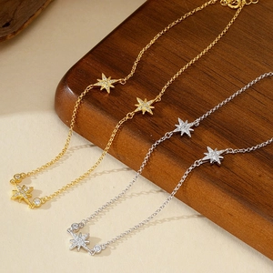 Colliers étoiles élégants en argent sterling S925 doré et argenté avec oxydes de zirconium