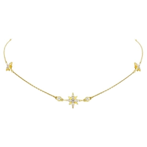 Exquis collier en argent S925 doré avec un pendentif étincelant en forme d'étoile à huit branches