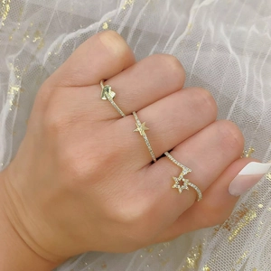Gold-plated S925 silver rings set with heart and star patterns and pave cubic zirconia