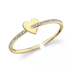 Adjustable S925 silver heart ring with sparkling paved stones in gold finish