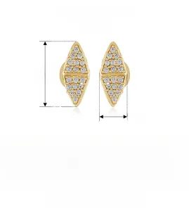 Detailed specs of 925 sterling silver geometric rhombus earrings with white zircon stones