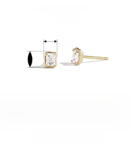 Detailed size specifications for rectangular cubic zirconia S925 sterling silver stud earrings