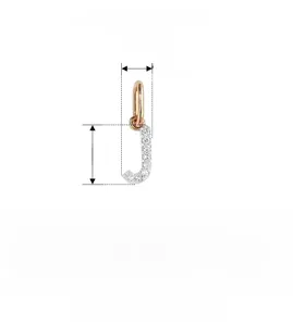 Detail showing letter J pendant dimensions 9.6mm by 4.5mm in 925 sterling silver