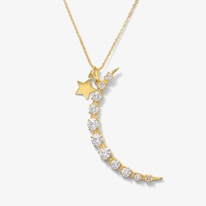 Élégant Collier Pendentif Étoile Lune En Argent Sterling 925 Pour Femmes Chaîne À Maillons Réglable Incrustée De Strass Électroplaqués