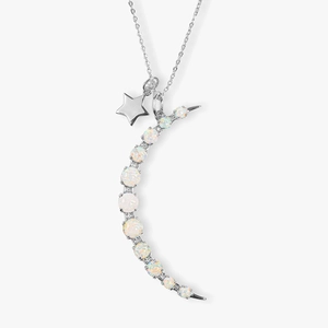 Collier en argent S925 avec pendentif étoile et lune serti d'opales élégantes