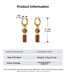 Size chart showing 925 sterling silver 18K gold earrings dimensions 8x21.4mm