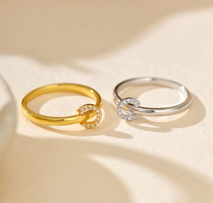 Detailed close-up of S925 sterling silver pave-set ring loops in gold and silver finishes