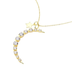 Collier élégant en argent sterling 925 doré avec pendentif lune et étoile orné d'opales