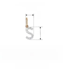 Macro detail of S925 sterling silver S-letter pendant with 18K gold and rhodium plating